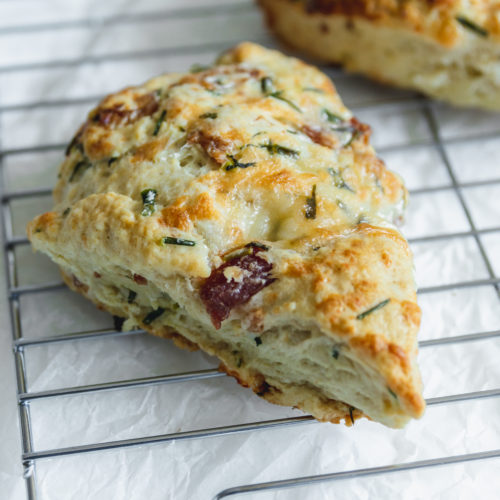 close up of cheddar and bacon scone