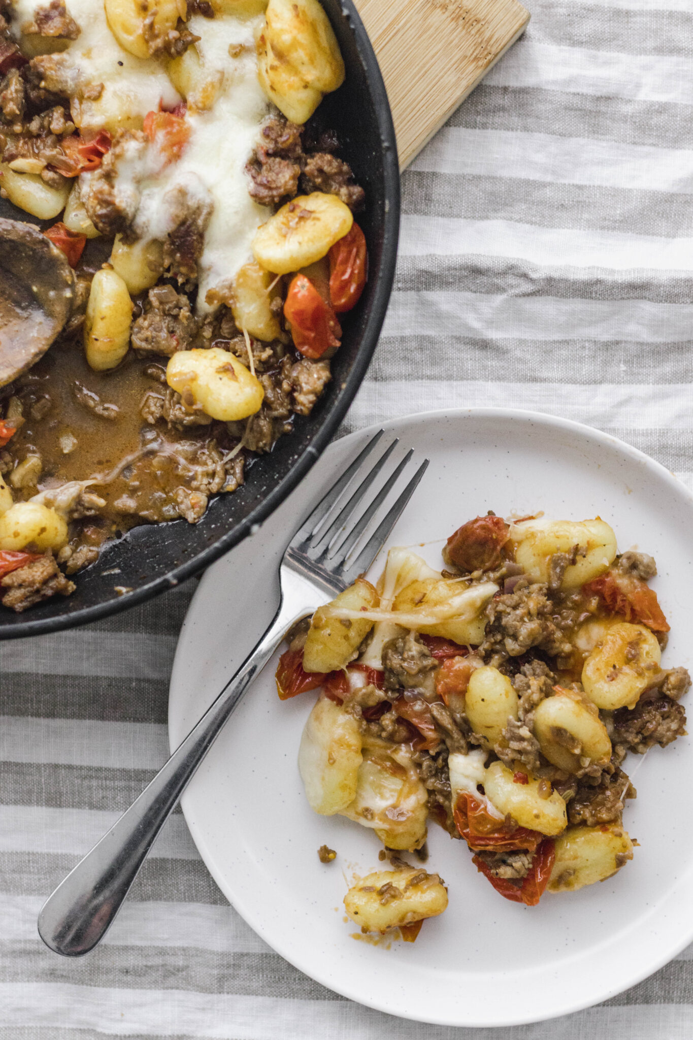 One Pan Recipe: Cheesy Baked Gnocchi with Italian Sausage - MAY EIGHTY FIVE
